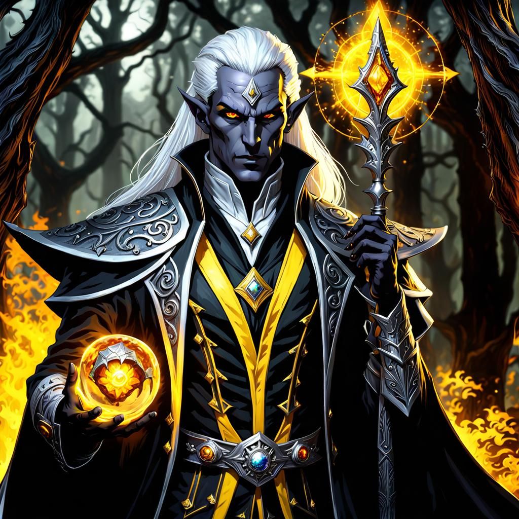 Dark Elf Summoner with Demonic Crystal and Portal