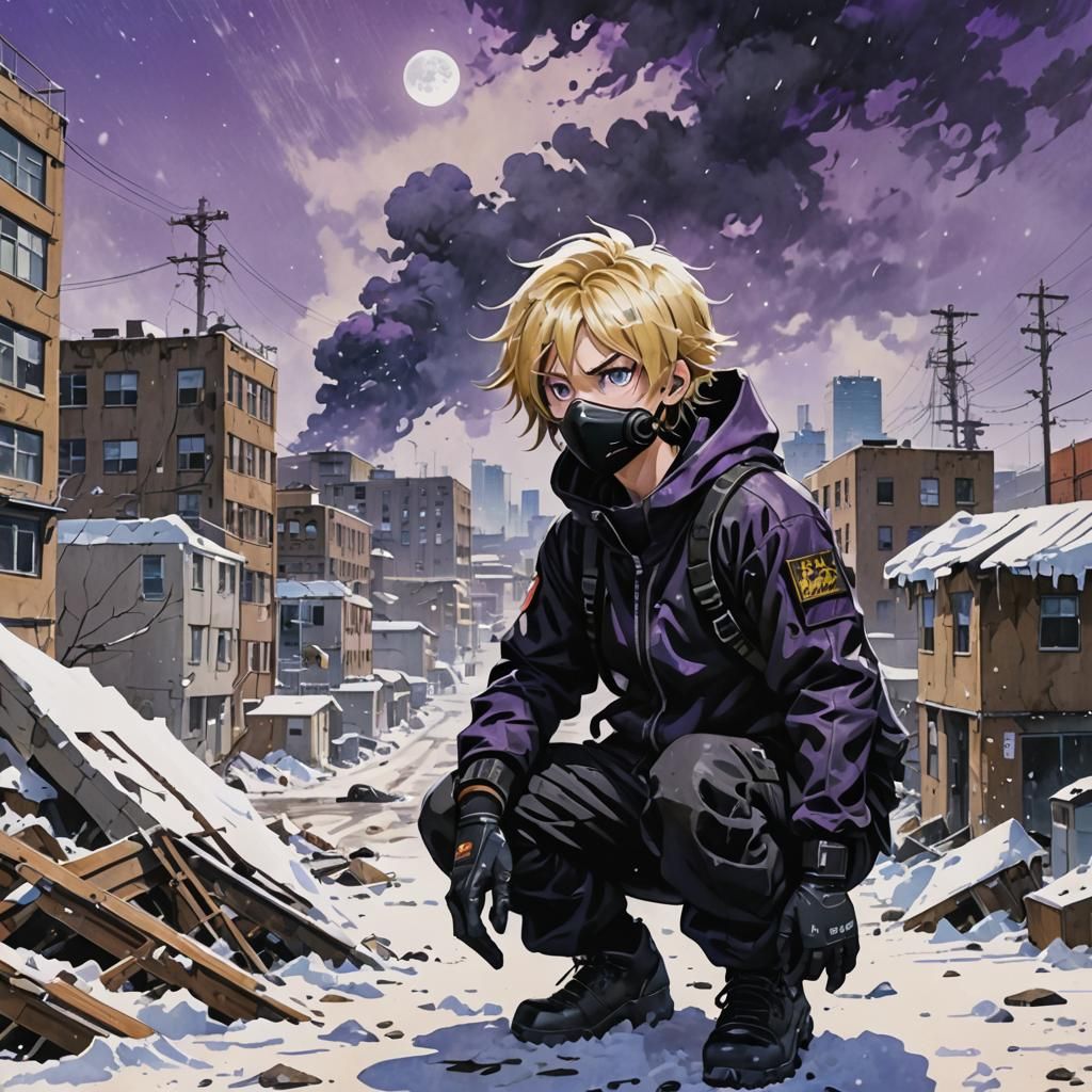 Sneering Youth in Maximalist Cityscape