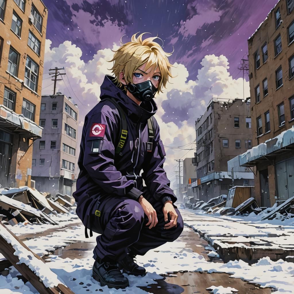 Rebellious Warrior in Abandoned Cityscape