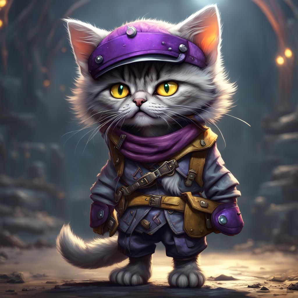 Angry Kitten Adventurer in Dark Fantasy Style
