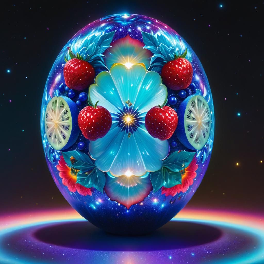Hyperrealistic Cosmic Blue Fruit in Mixed Media Style