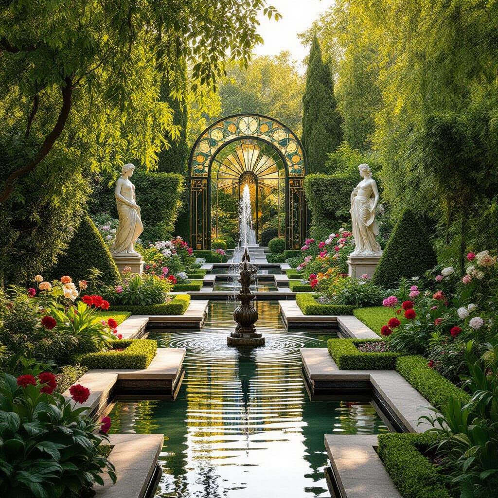 Art Nouveau Garden with Art Deco Elements