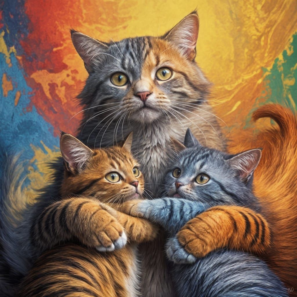 Colorful Cats Pile on Woman: Emotional Support