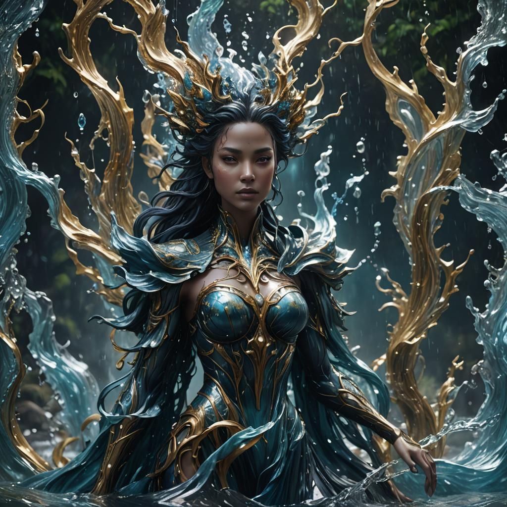 Water Elemental Woman: Detailed Fantasy Concept Art