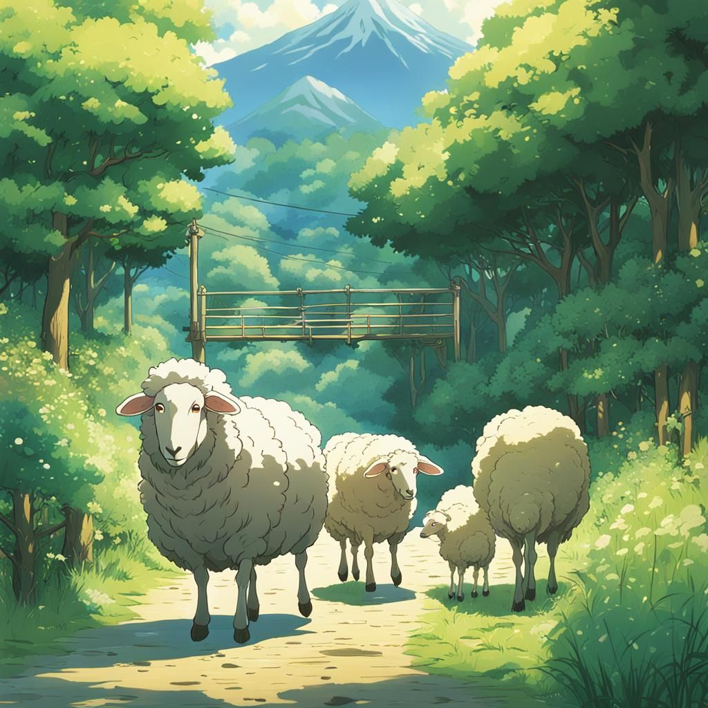 Sheep in Studio Ghibli Anime Style