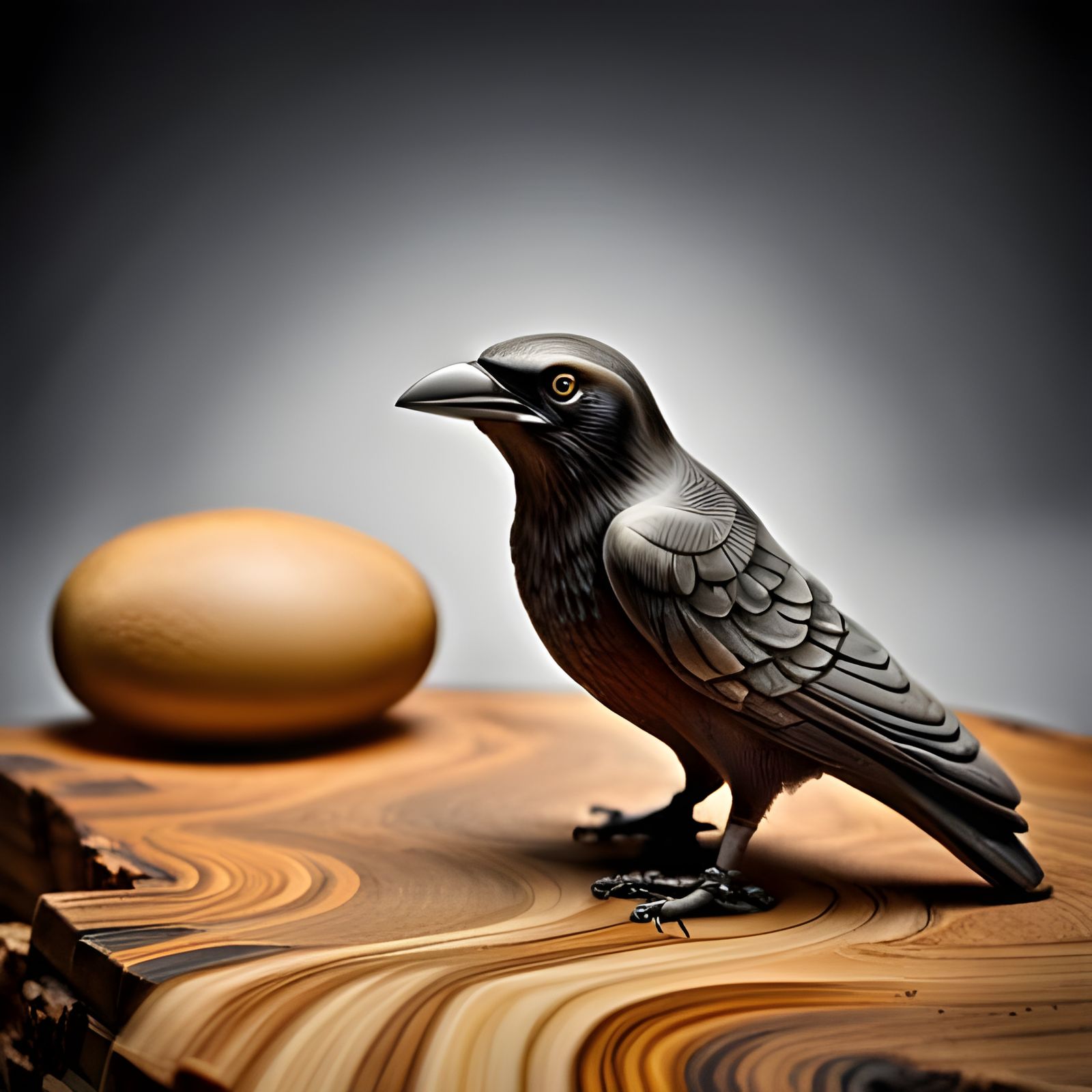 Hand Carved Japanese Netsuke of a Crow