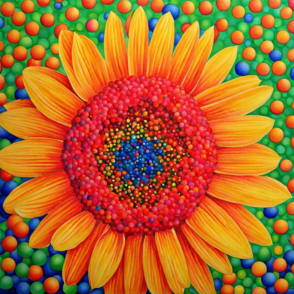 Radiant Sunflower in Pointillist Style