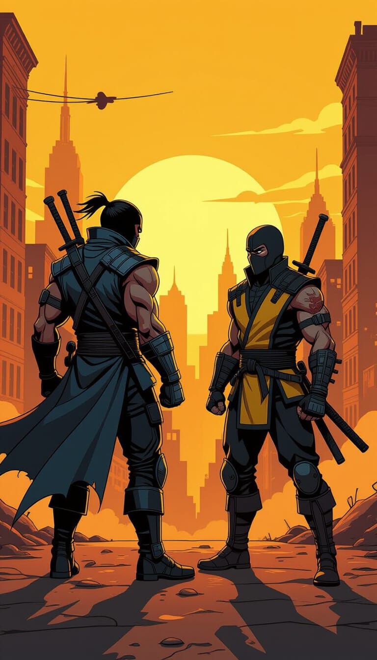 Epic Mortal Kombat Warriors in Dynamic Cityscape
