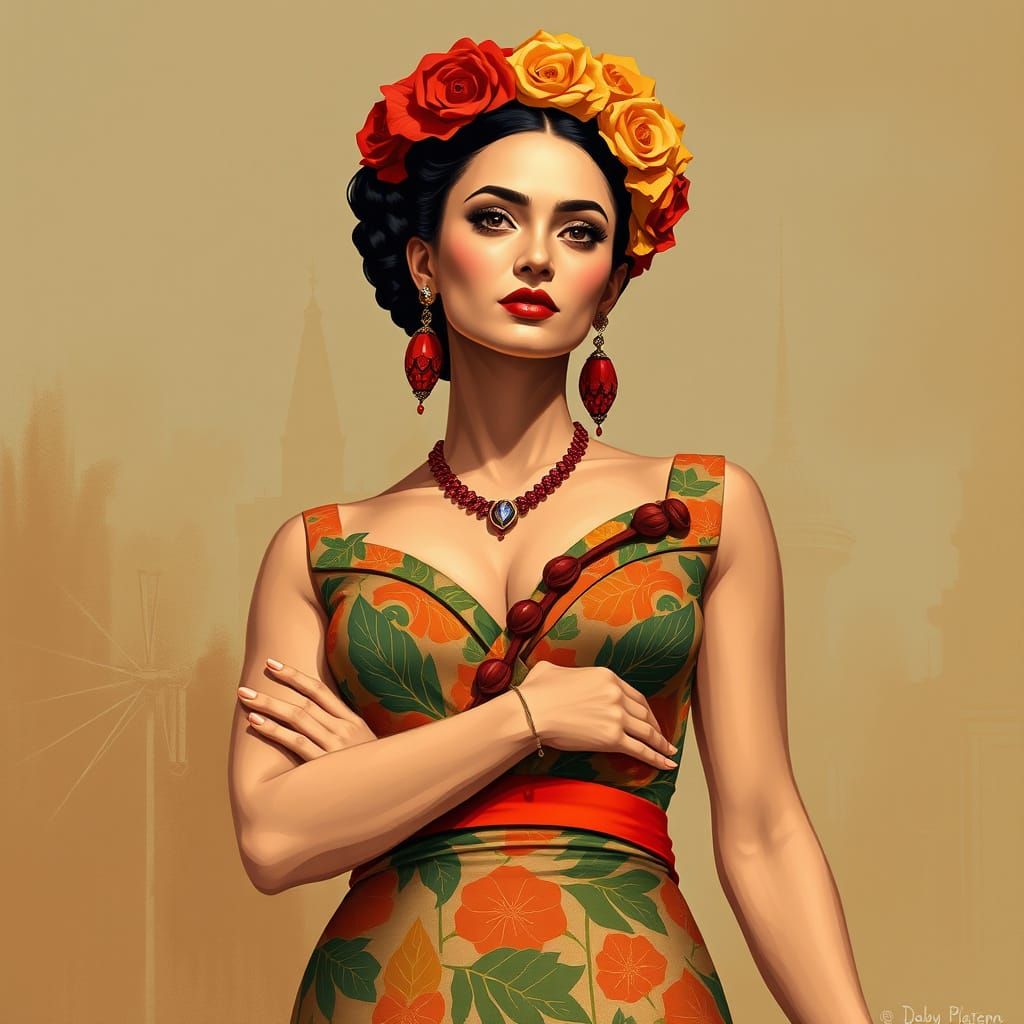 Empowered Woman in Frida Kahlo Style
