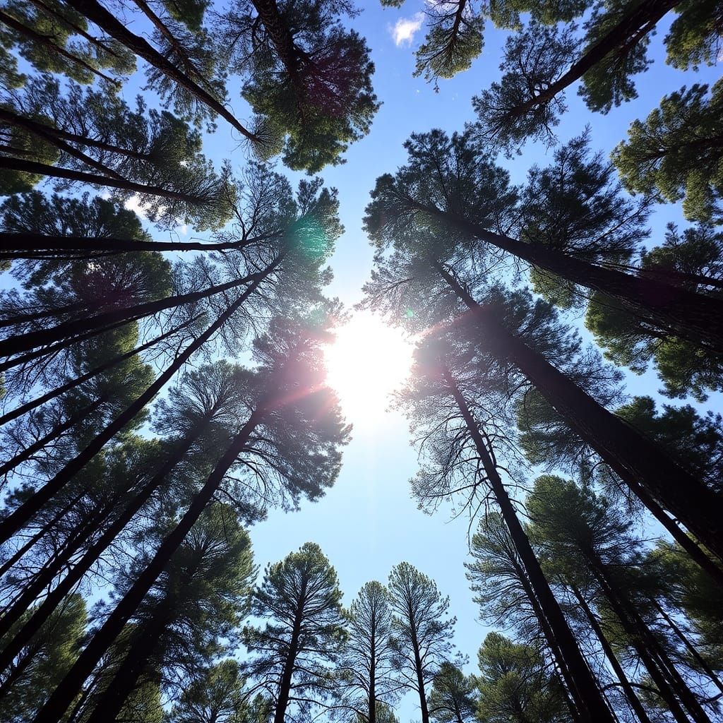 Sun Shining Through Tall Trees Canopy
