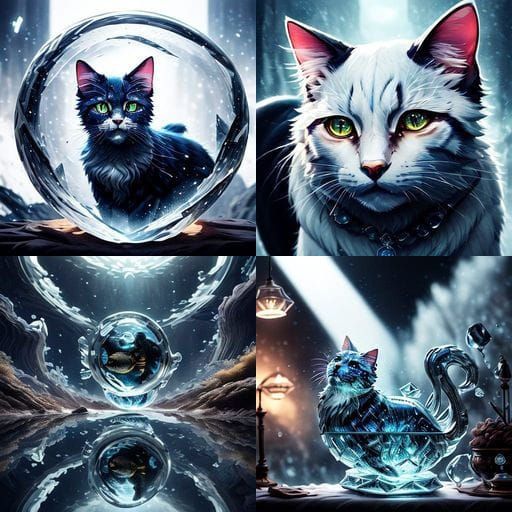 Crystal Glass Feline in Hyperrealistic Detail