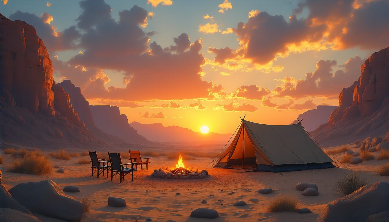 Desert Campsite at Sunset - Matte Painting