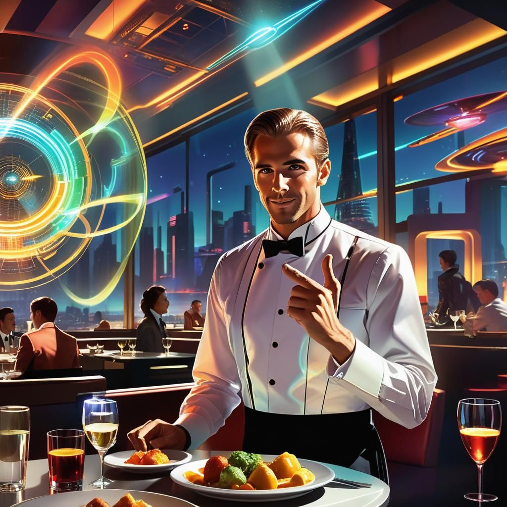 Enthusiastic Waiter Explains Nuclear Fusion in Futuristic Re...