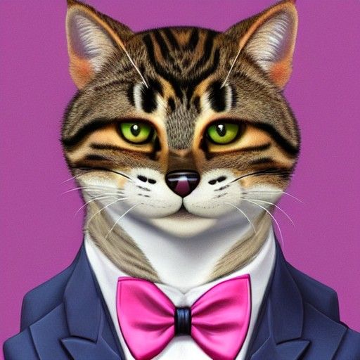 Anthropomorphic Tabby Cat in Pink Tuxedo, Zootopia Style