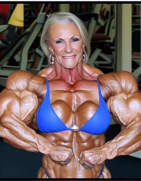 Muscular Senior Female Bodybuilder Flexing