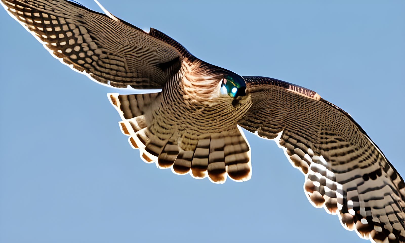 Cooper's Hawk in Flight Against Blue Sky