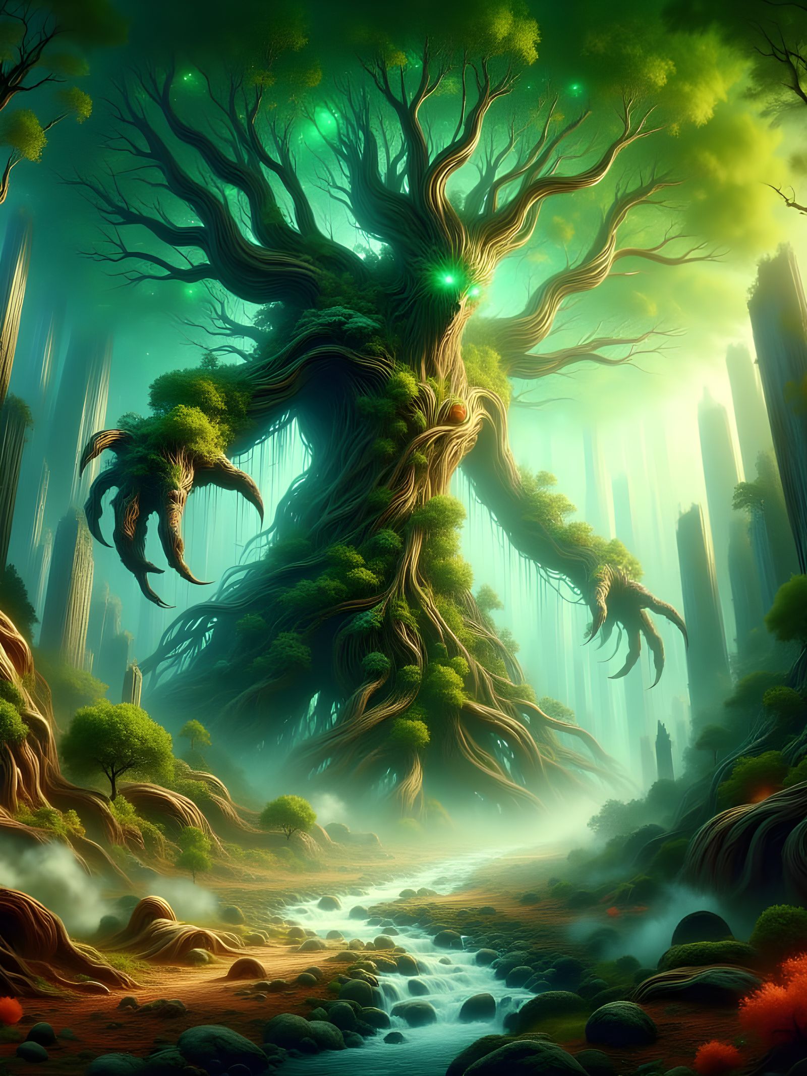 Colossal World-Tree Merges With Futuristic City