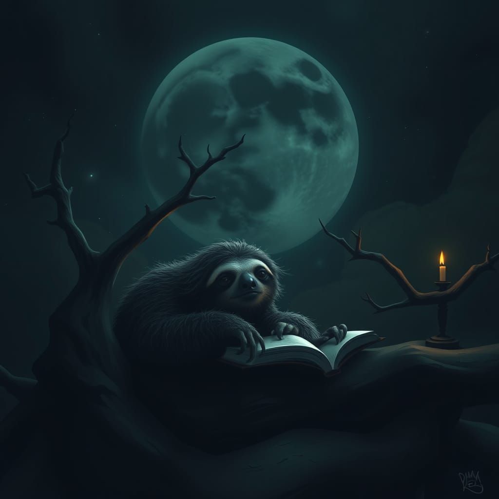 Mysterious Scholar Sloth in Dark Academia Style