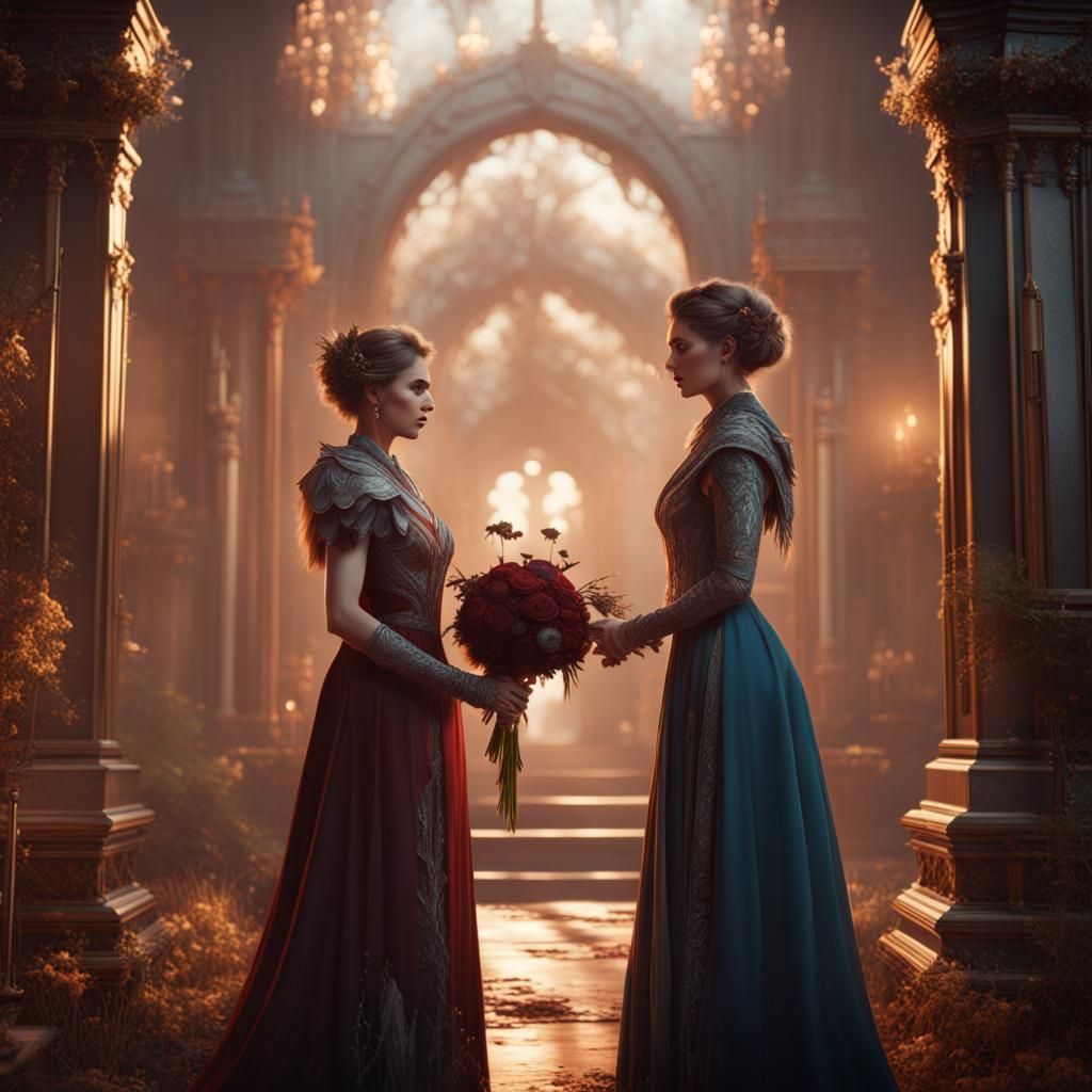 Lesbian Women Marriage: Detailed Matte Painting