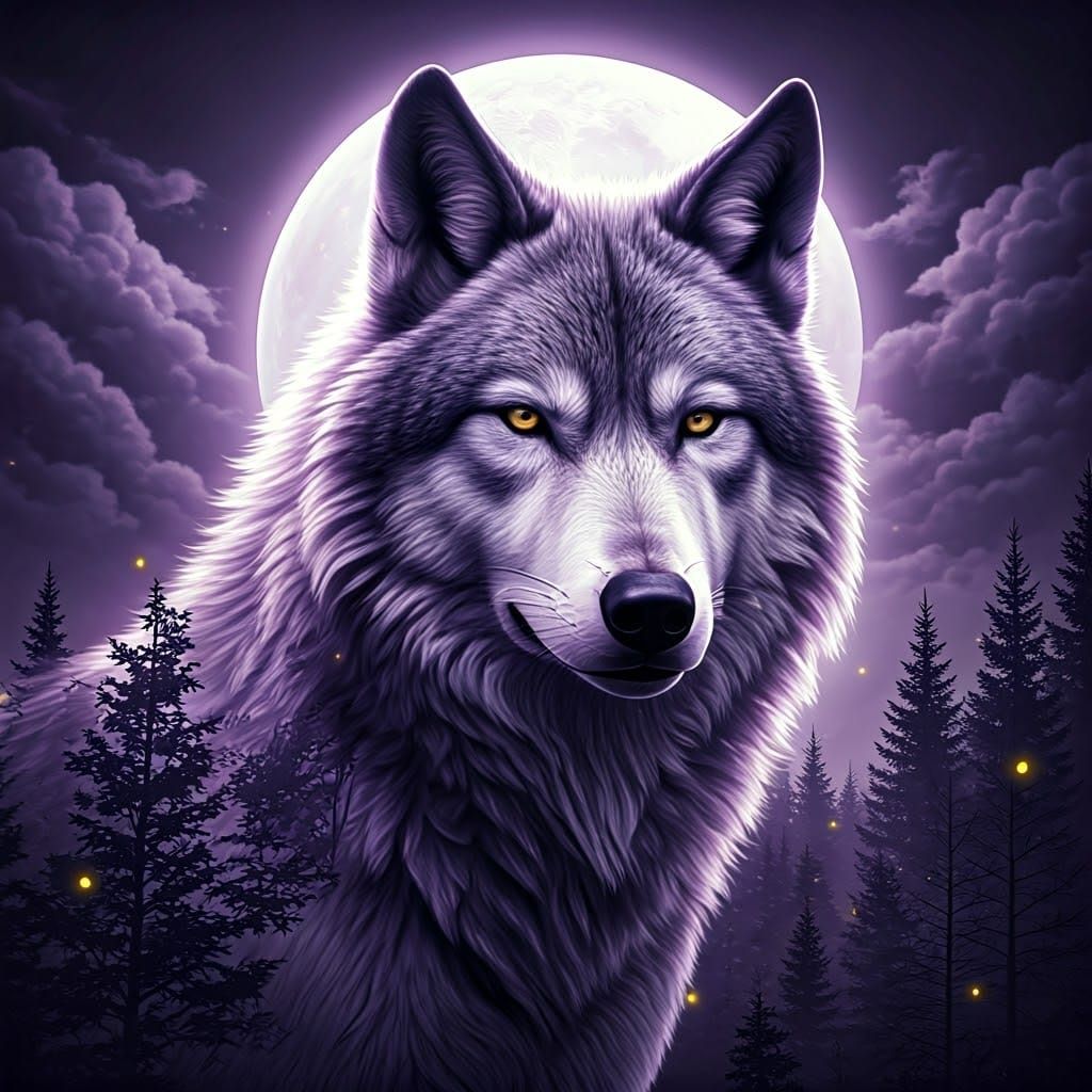 Monochromatic Purple Wolf Double Exposure