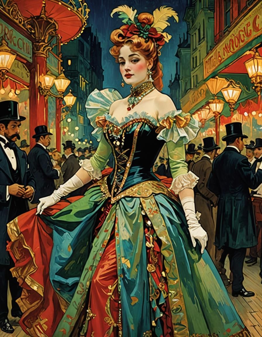 Moulin Rouge Dancer in Art Nouveau Style