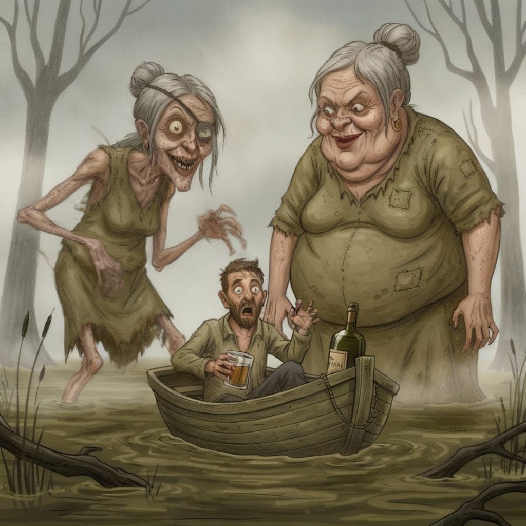 Disturbing Caricature of Grotesque Figures