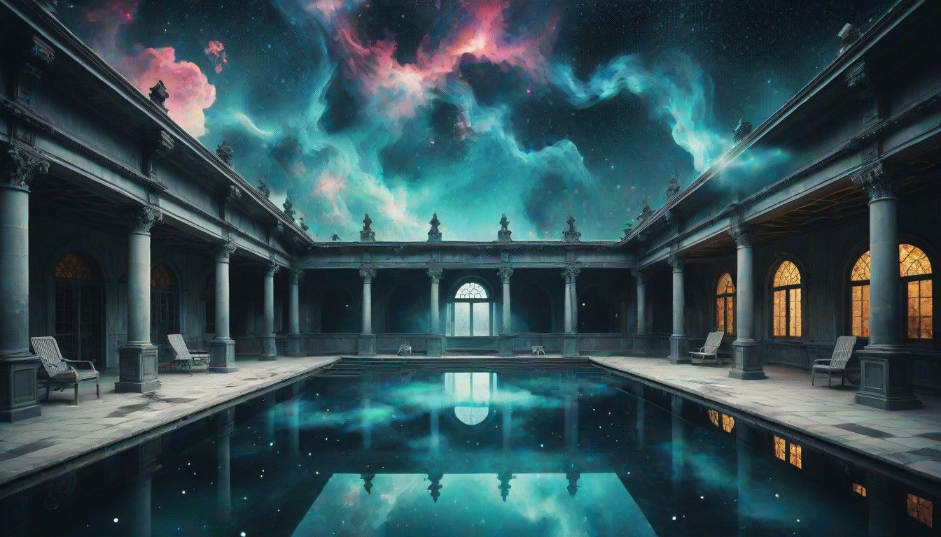 Ethereal Gothic Oasis Amidst Cosmic Stars