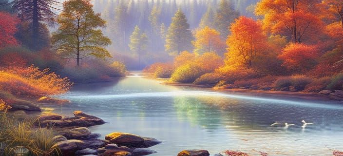 Fantasy Forest Bridge in Autumn Scenery