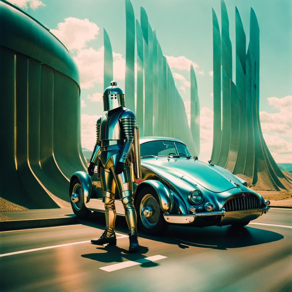 Retrofuturistic Knight's Surreal Roadtrip: Lomography Style