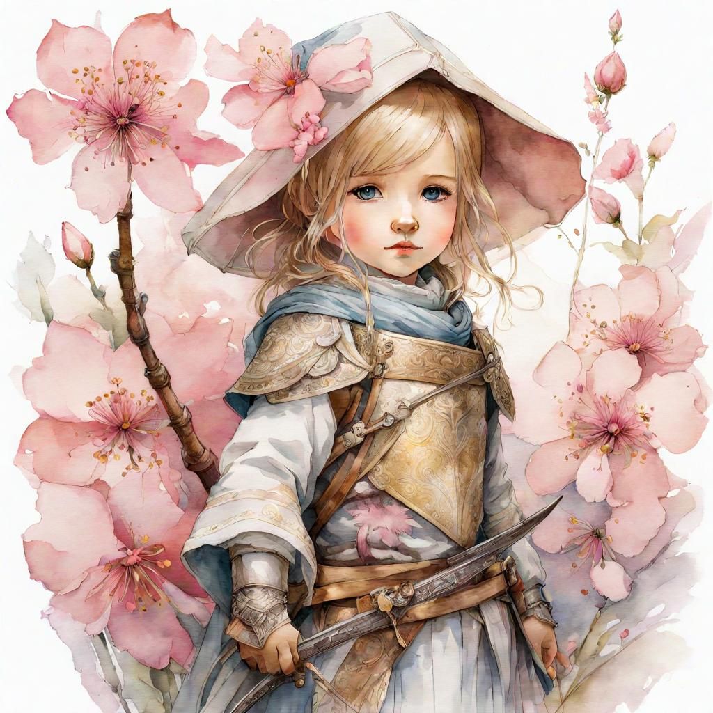 Sakura Paladin Lalafell in Watercolor Line Art