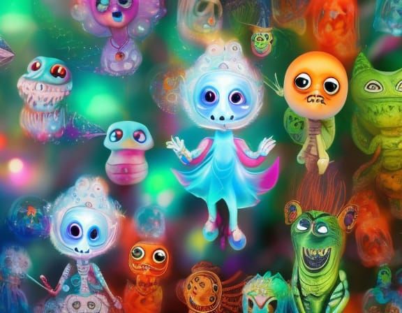 Cute Chibi Ghosts in a Pixar-Style Halloween Scene
