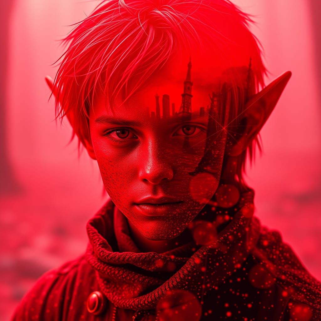 Gritty Fantasy Elf Prince in Shimmering Red Landscape