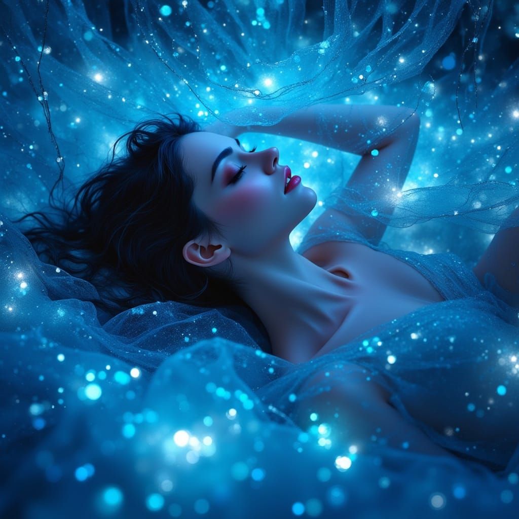 Dreamy Woman in Bioluminescent Light, Surreal Contemporary S...
