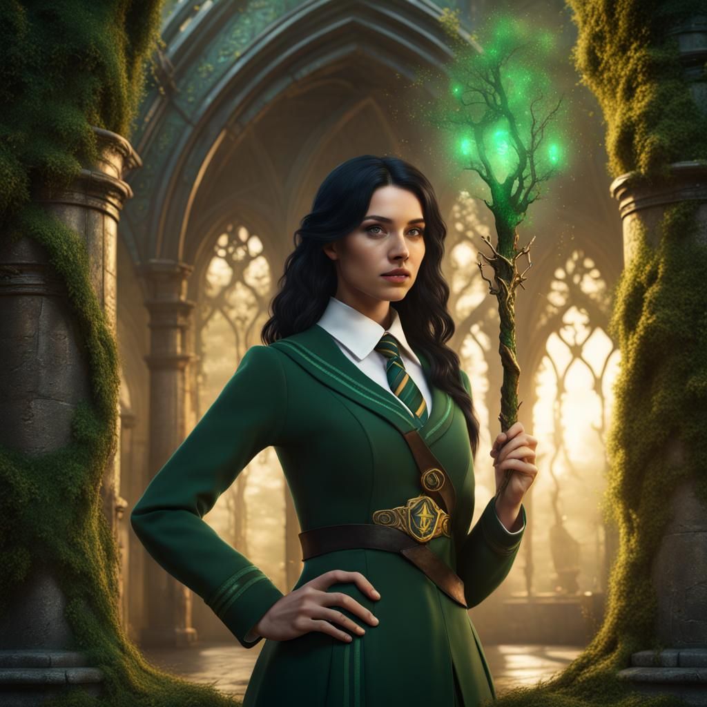 Young Lady Casting Spell in Fantasy Art Style