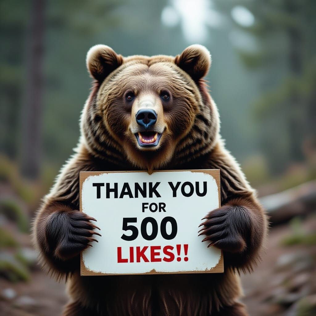 Joyful Bear Holding Thank You Sign in Cinematic Style