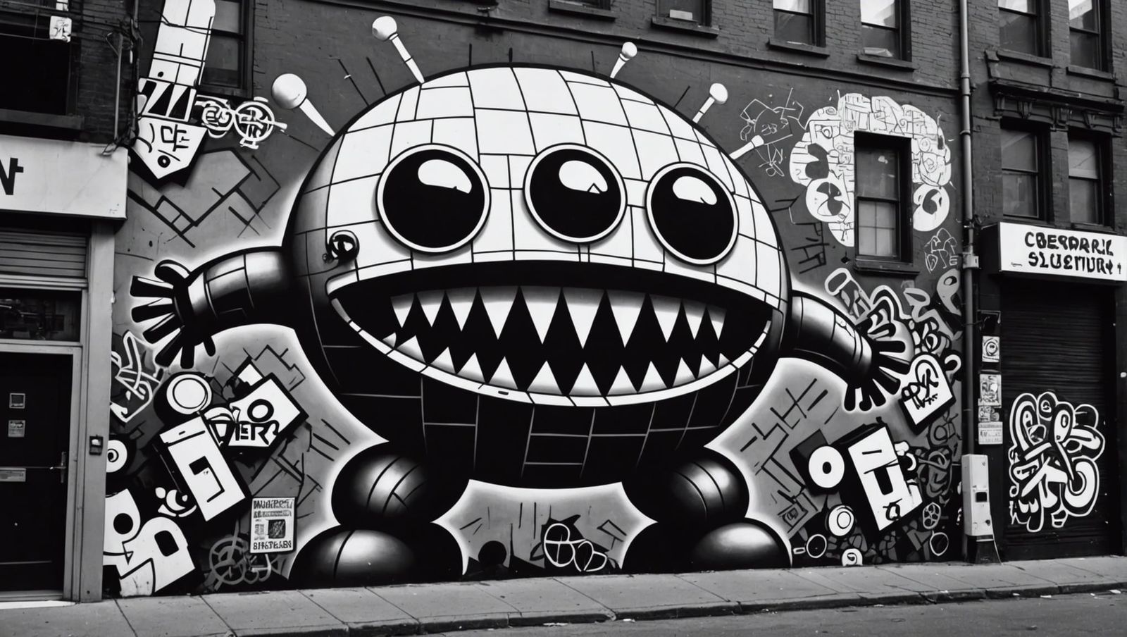 Monochrome Surreal Graffiti Art in Abstract World