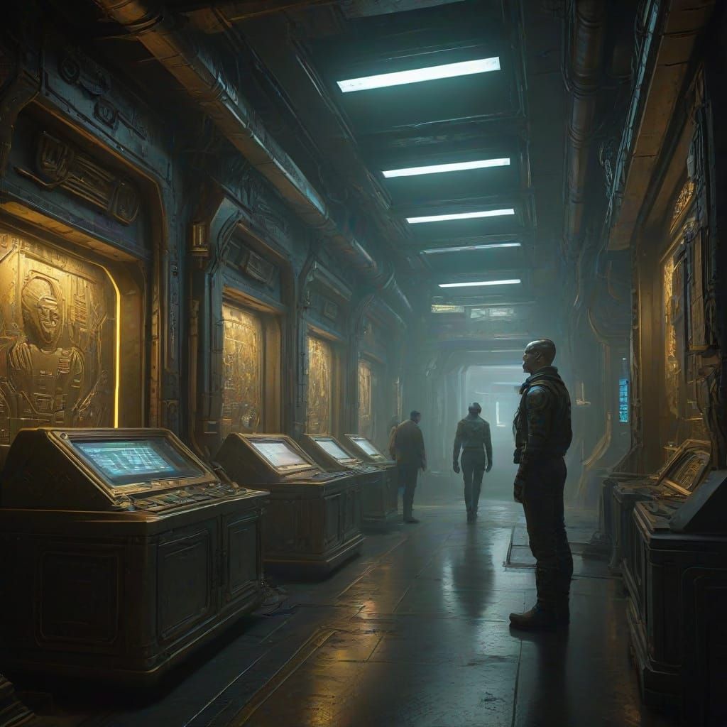 Futuristic Vault: Data Codes and Alien Figures