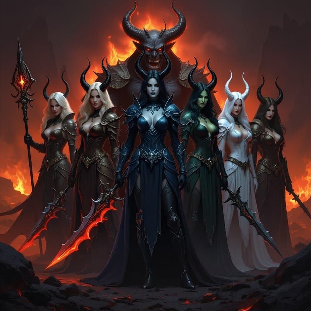 Eight Fierce Demon Queens Armored for Battle