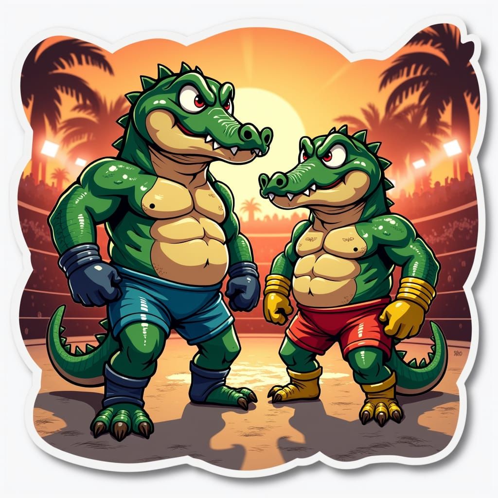 Kawaii Crocodile vs Alligator Wrestling Sticker