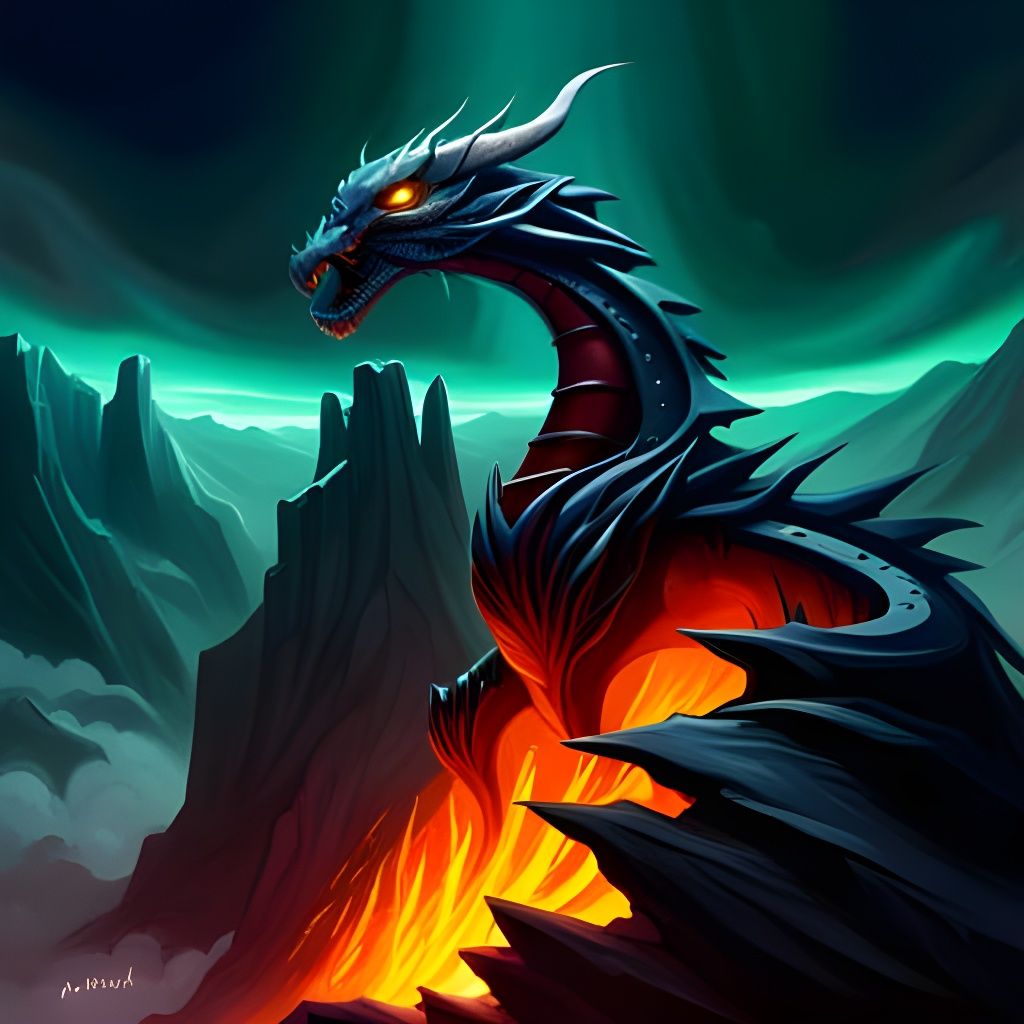 Intricate Obsidian Dragon on Mountain