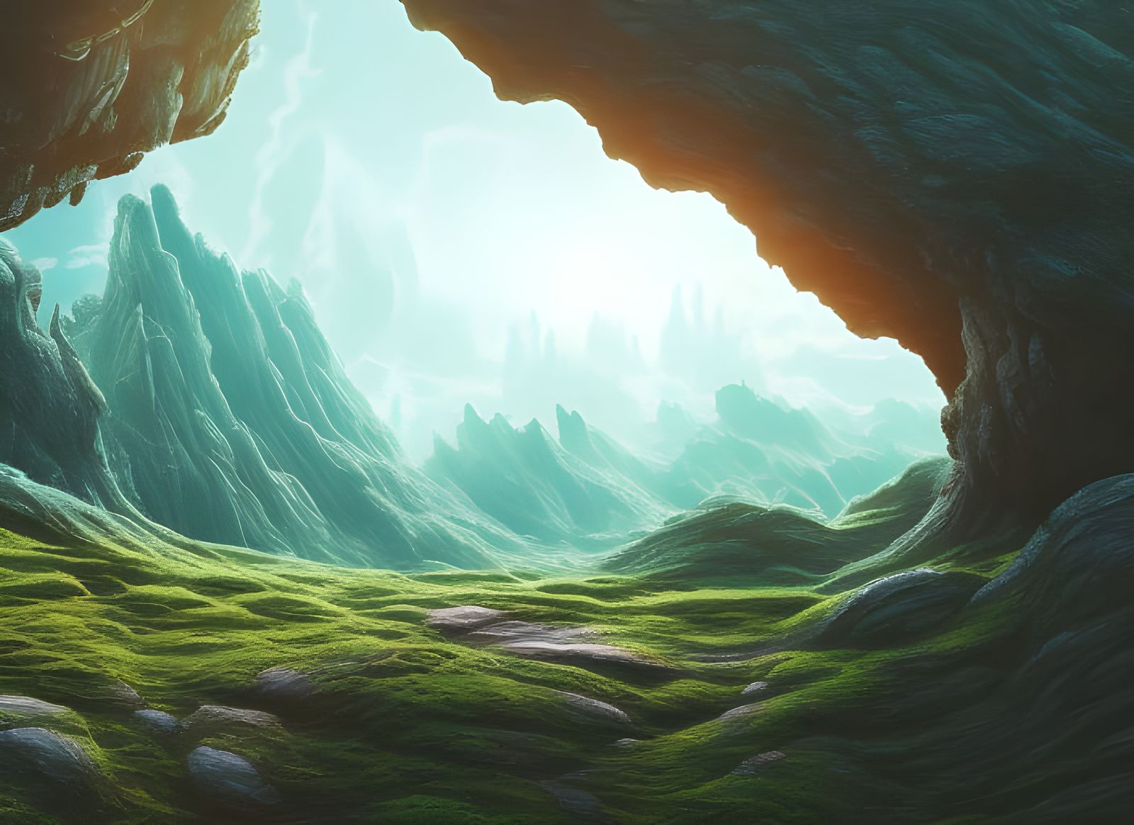 Dramatic Alien Landscape with Mountain Cave