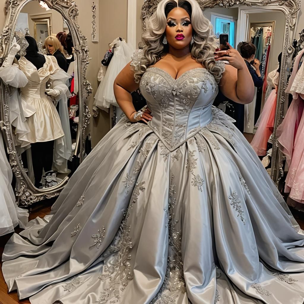 Silver Tulle Gown: Extravagant Drag Queen Fashion