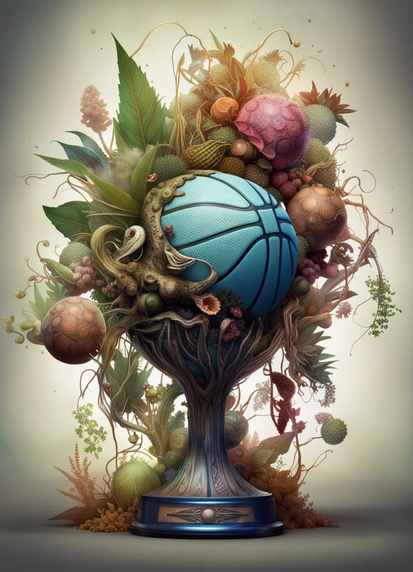 Basketball Trophy in Surreal Plant Patchwork Photography