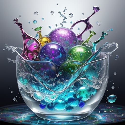 Vibrant Frozen Bubbles in a Ghibli-Inspired Cyberpunk Aesthe...