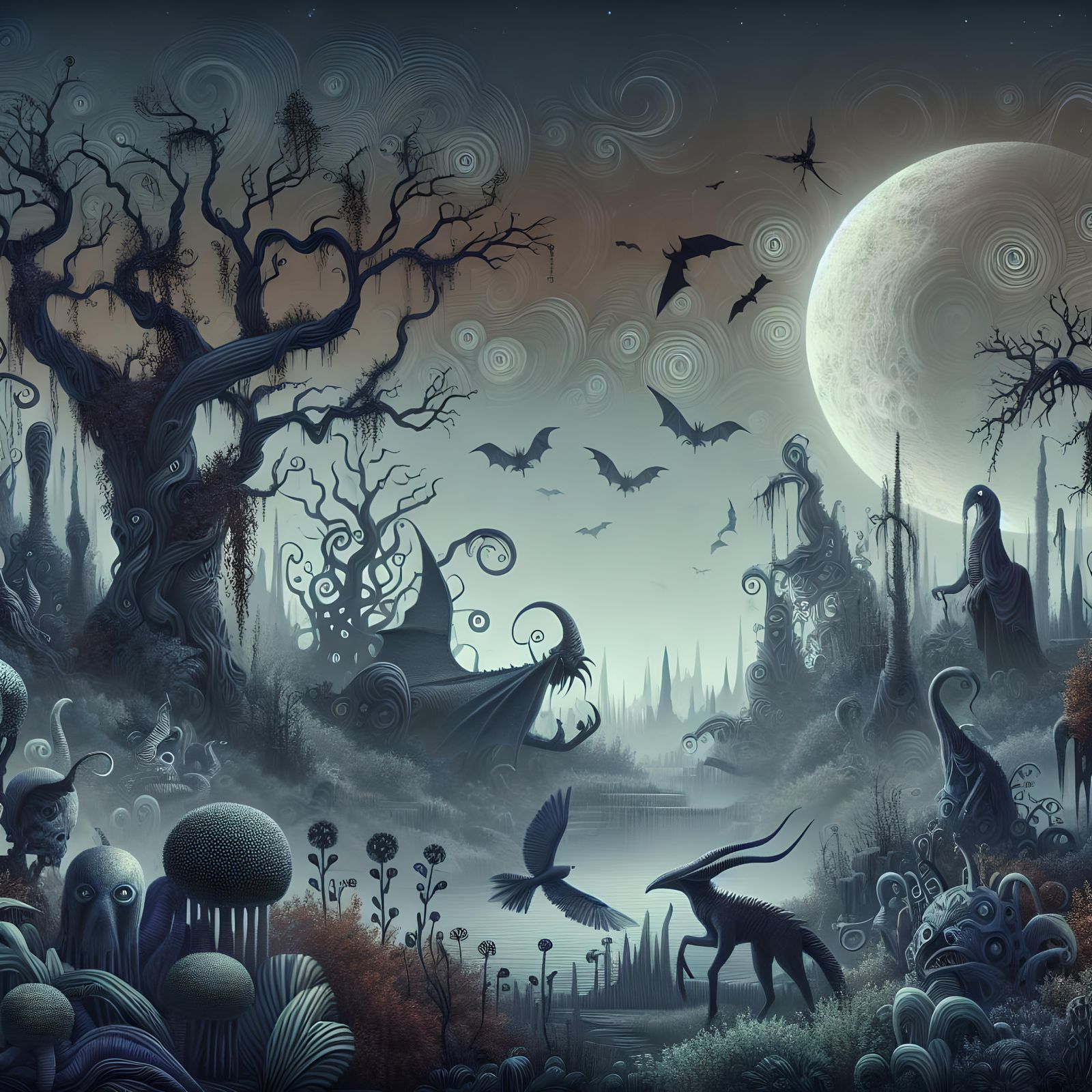 Eerie Creatures in Gothic Dreamscape
