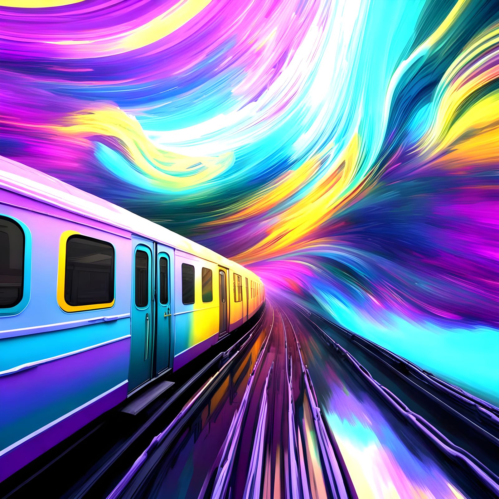 Time Train Through Subway: Abstract Art Nouveau