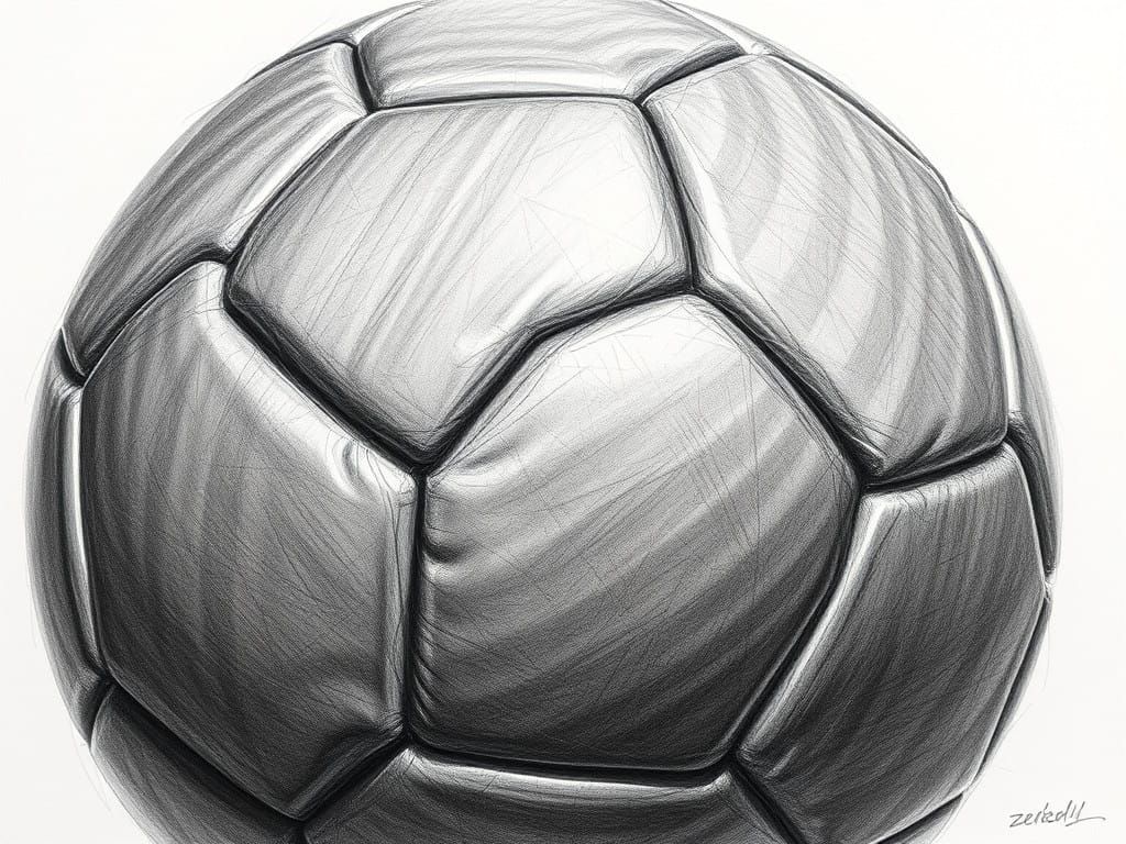 Surreal Soccer Ball Drawing in Charcoal Pencil Style