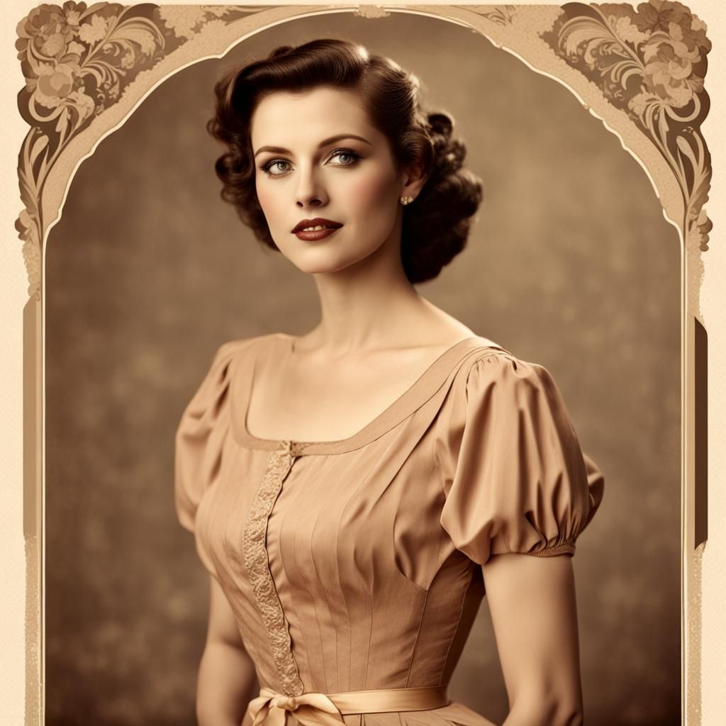 Vintage Postcard Portrait of Brown-Haired Woman