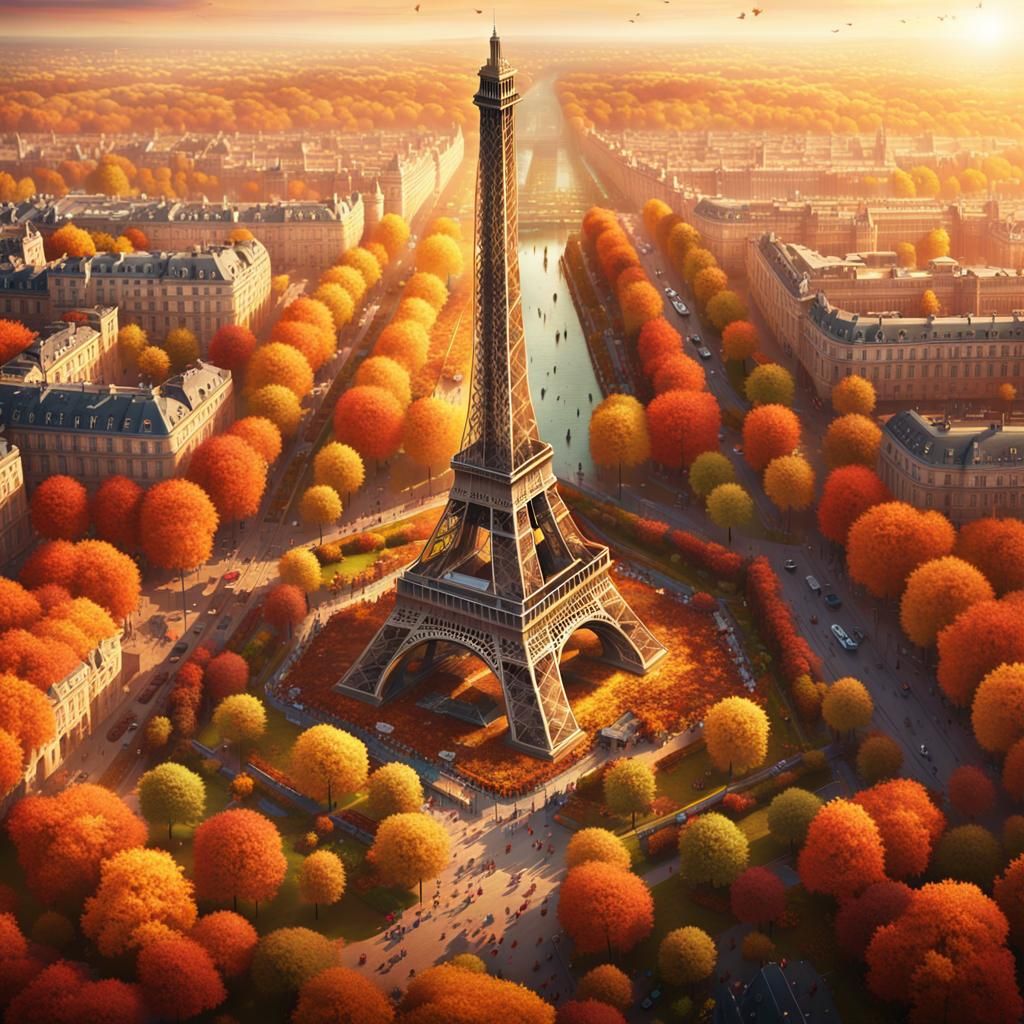 Eiffel Tower in Autumn: Cinematic Digital Painting