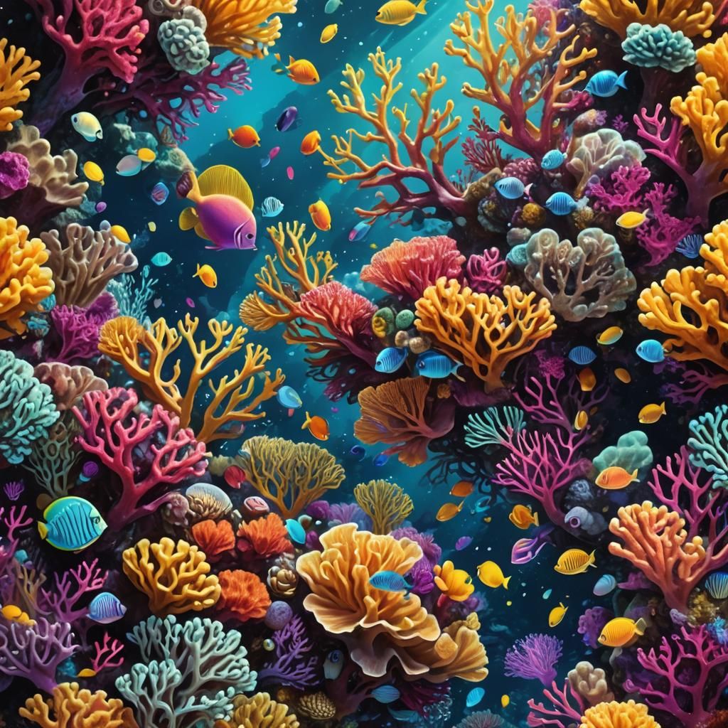 Heart-Shaped Coral Reef Fantasy Art